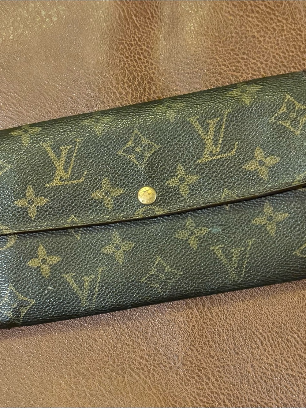 Louis Vuitton Monogram Canvas Fold-Over Wallet in Brown/Gold